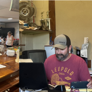 Dan Hickox mans the computer